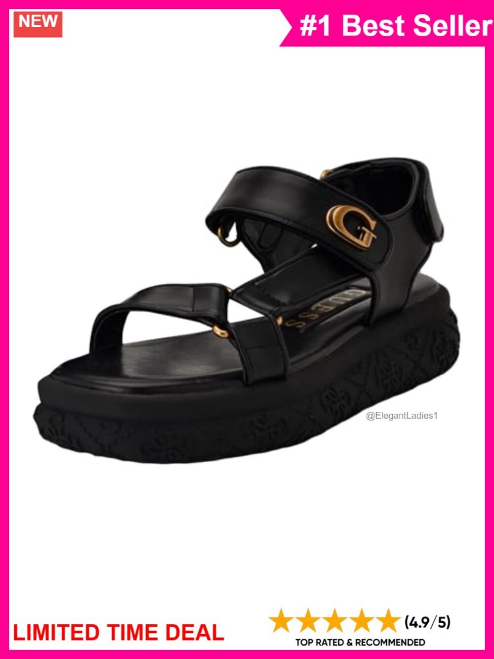 Faux Leather Platform Sandals Open Toe Hook and Loop Ankle Strap Casual